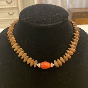 Vintage Beaded Brown Red Choker Collar Statement Necklace